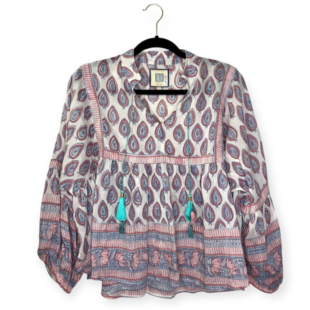 Bell by Alice Bell Bohemian Patterned Silk and Cotton Top Women's Size XL
